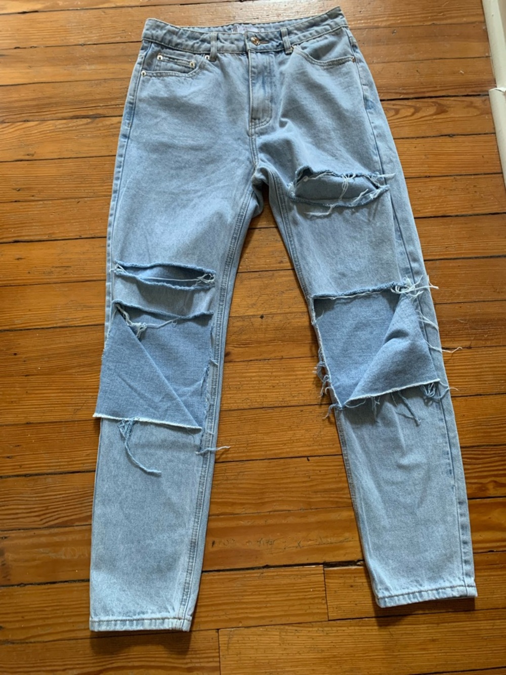 Adika Light Blue Distressed Straight-Leg Jeans